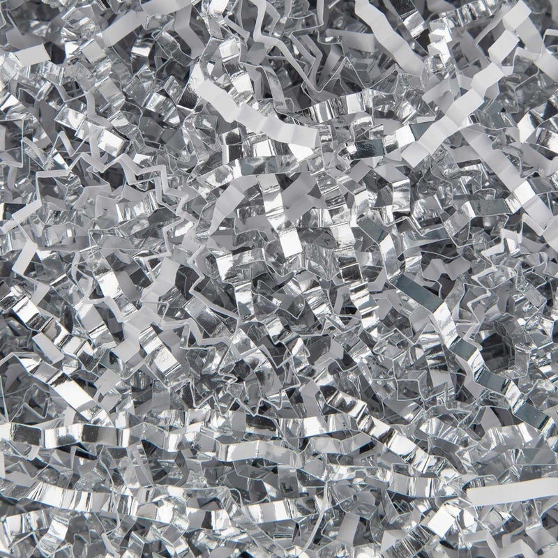 Caleihd 4.5oz Crinkle Cut Paper Shredded Filler Paper for Gift Baskets Gift Box Confetti Paper Shreds Decoration Stuffing for Birthday, Weddings, Anniversaries, Christmas Wrapping White&Silver - Image 1